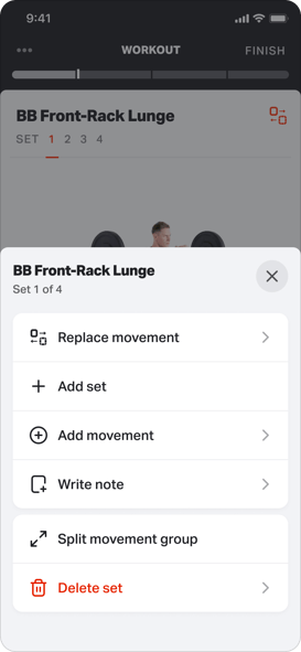 Workout Actions Menu UI